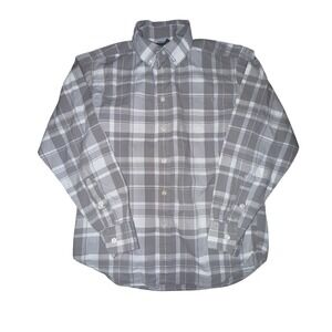 Ralph Lauren Plaid Button Down Boys Medium Grey White Long Sleeve Cotton Preppy